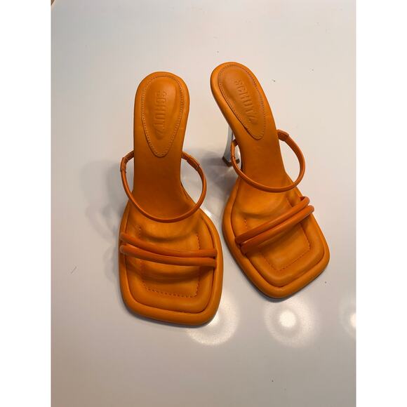 Schutz Agatha Women's Bright Tangerine High Heel Sandals Size 6.5 - Picture 5 of 10